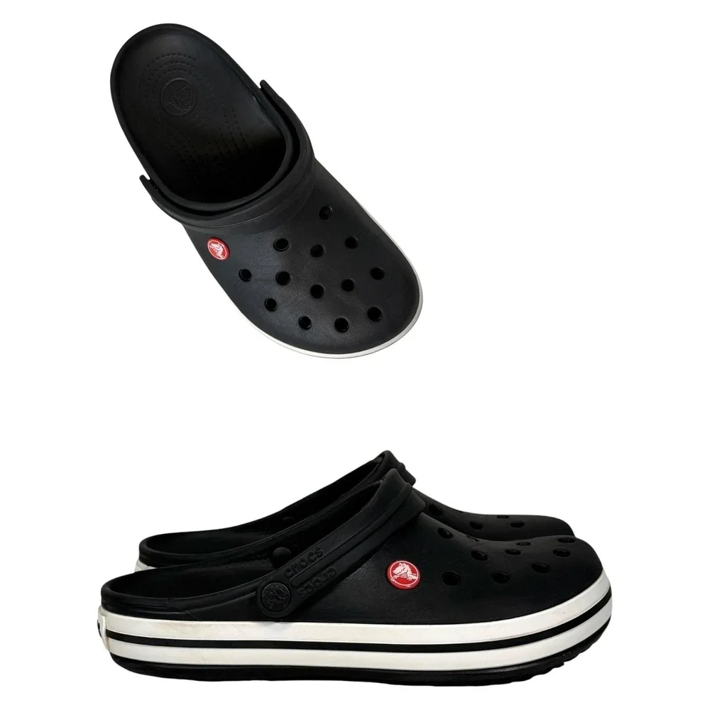 Crocs Crocband Clogs Black White Striped Midsole Mens 7 Womens 9 11016-001